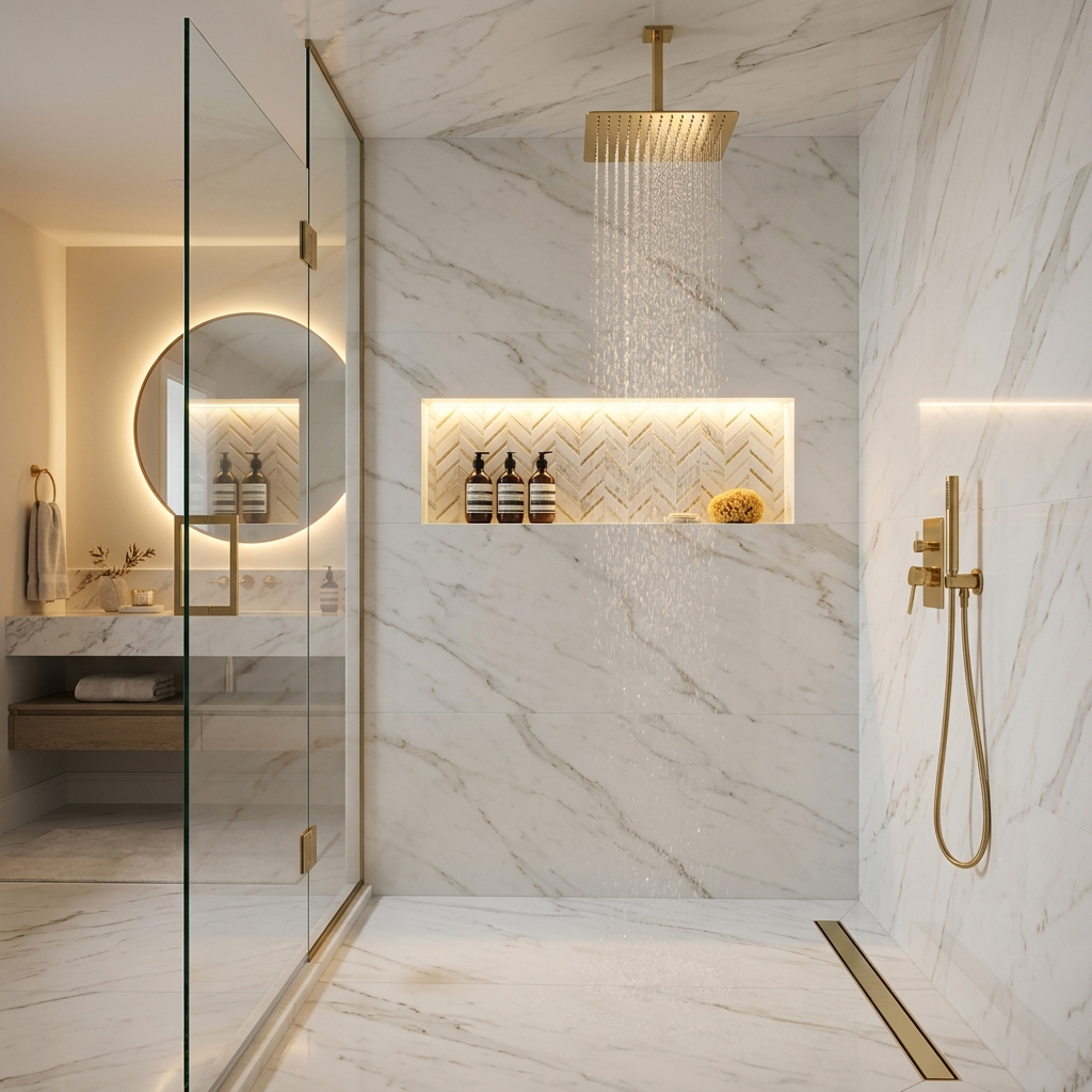 Marble walk-in shower