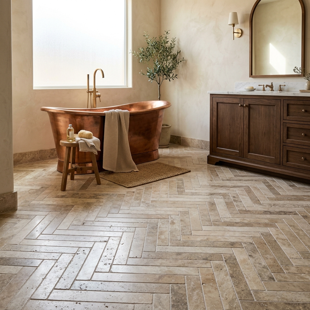 Herringbone stone floor